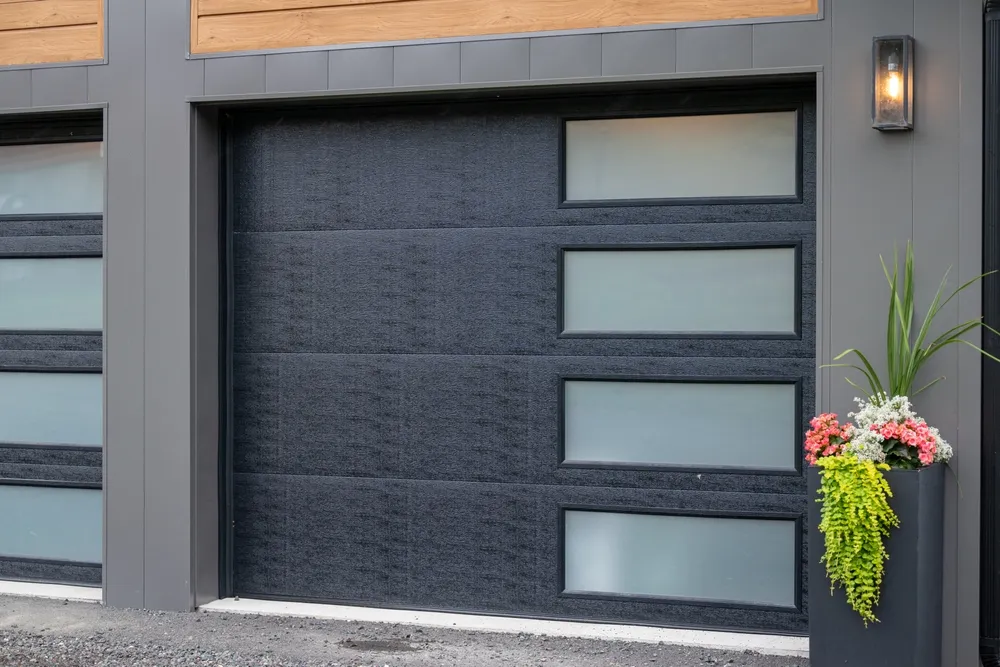 Contemporary garage door with modern opener