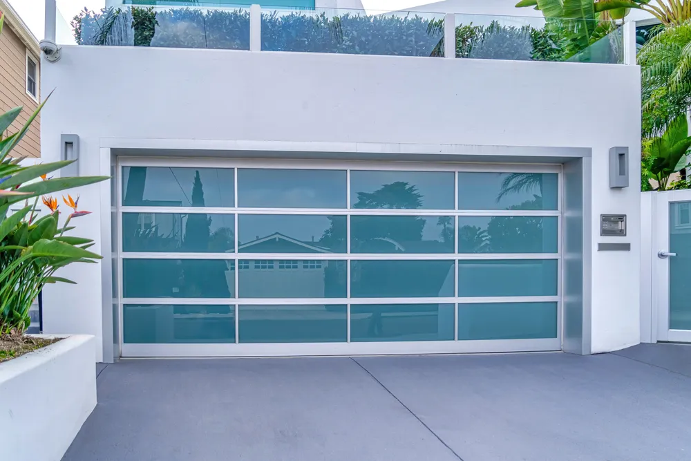 Custom modern glass panel garage door